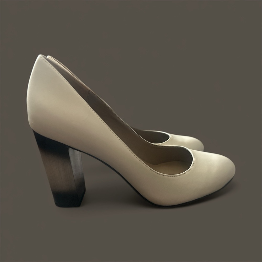 Donald Pliner New HADLEY Ombre Block Heel Pumps Shoes Leather Off-White 8M